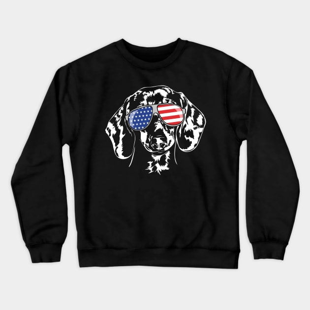 Funny Proud Dachshund American Flag sunglasses gift dog Crewneck Sweatshirt by wilsigns